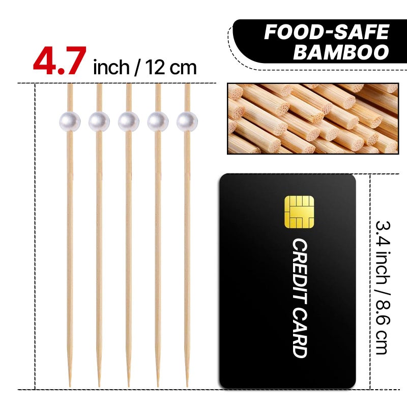 PuTwo Cocktail Toothpicks 300 Counts Cocktail Picks Handmade Natural Bamboo Cocktail Sticks Eco-Friendly Appetizer Skewers for Cocktail Appetizers Fruits Dessert - White Pearls - Image 2